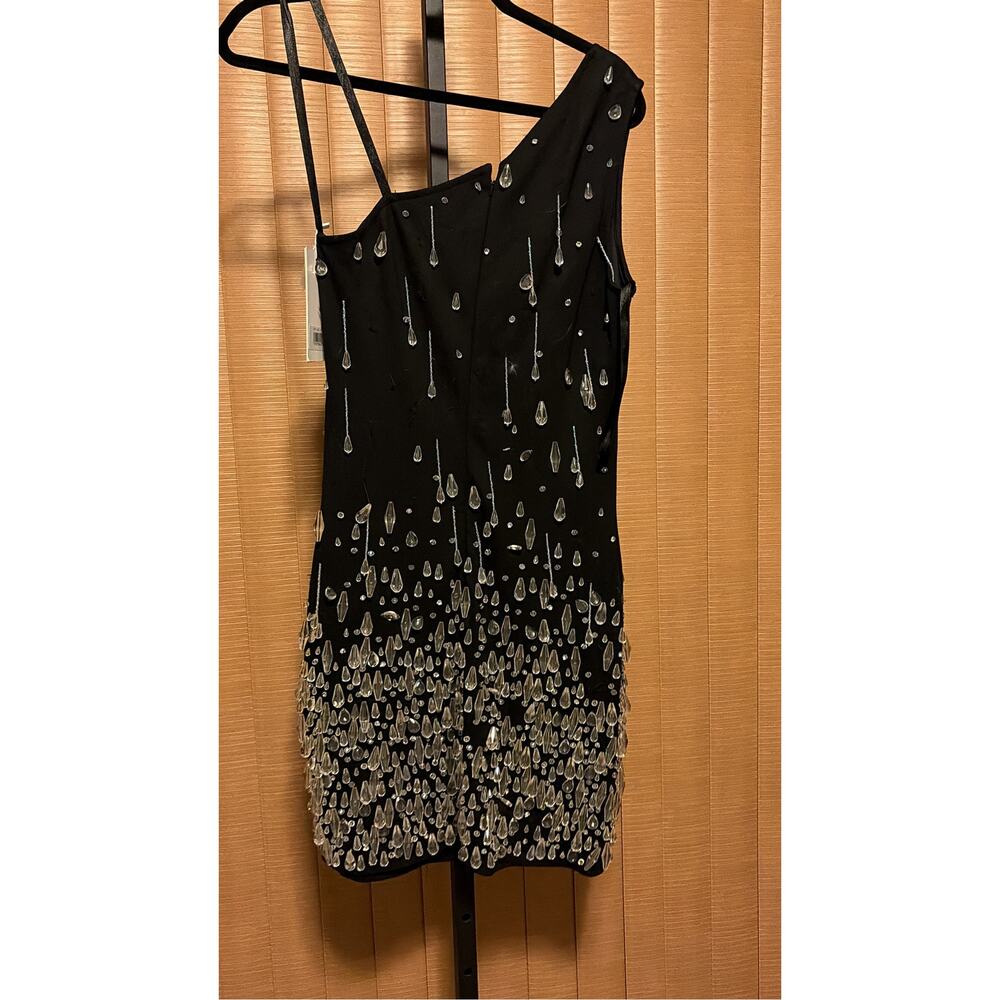 One-Shoulder Raindrop Crystal Mini Dress | Statement Party Cocktail - Picture 7 of 9